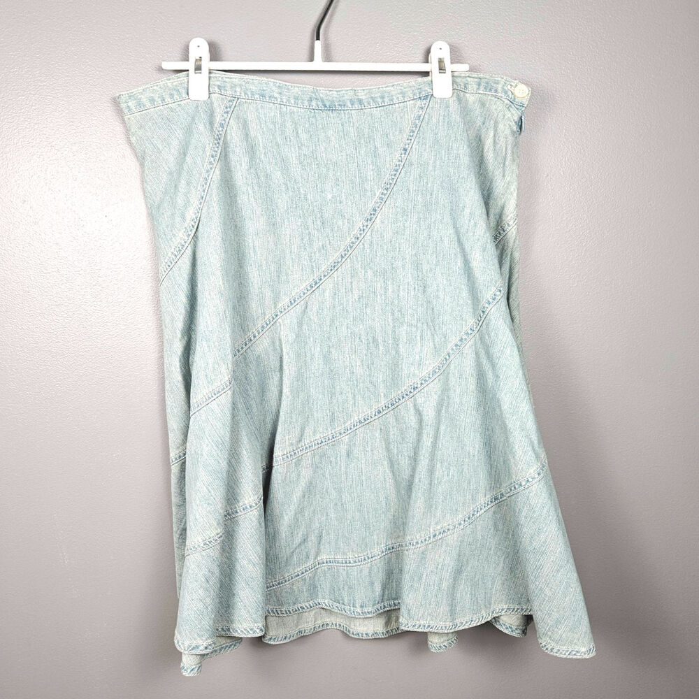 Chaps Womens‎ 14 Denim A-Line Flared Skirt Vintage Y2K Light Blue Cotton Casual